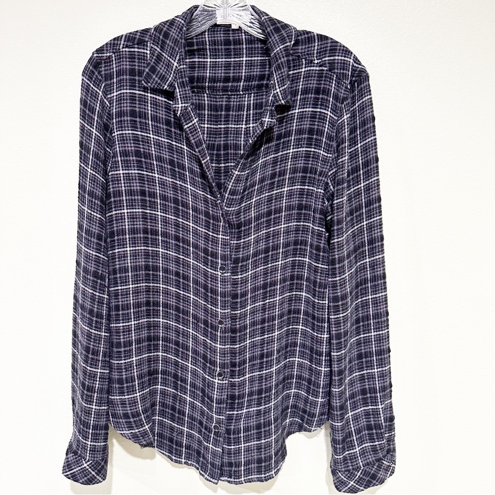 Bella Dahl Soft Button Up Plaid Long Sleeve Shirt Size Small Black Gray